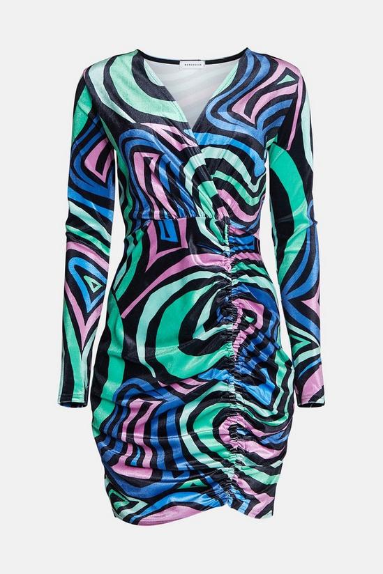 Warehouse Swirl Print Velvet Ruched Mini Dress 4