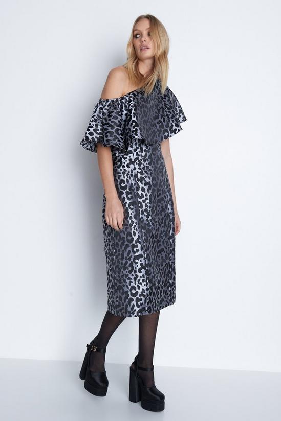 Warehouse Leopard Print One Shoulder Midi Dress 1