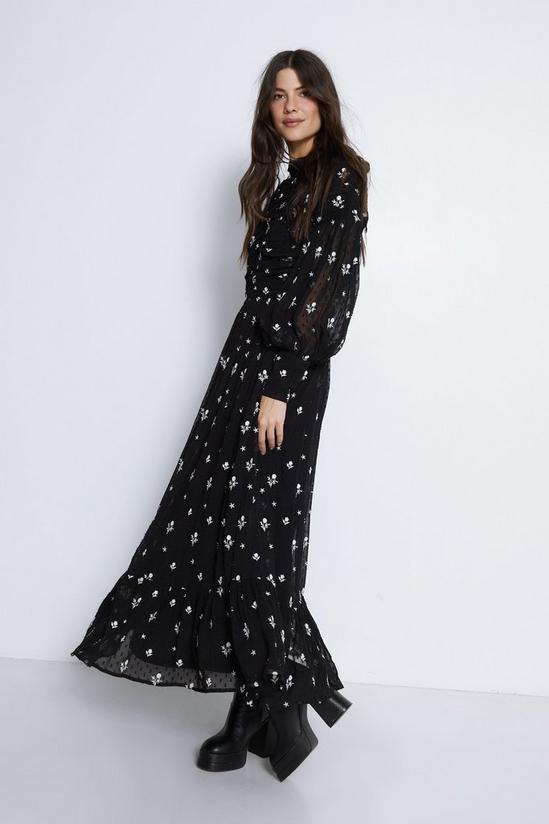 Warehouse Petite Embroidered Dobby Ruched Maxi Dress 2