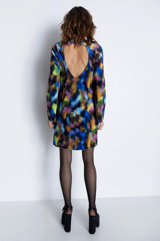 Warehouse Art Print Velvet Shift Flare Sleeve Mini Dress 3