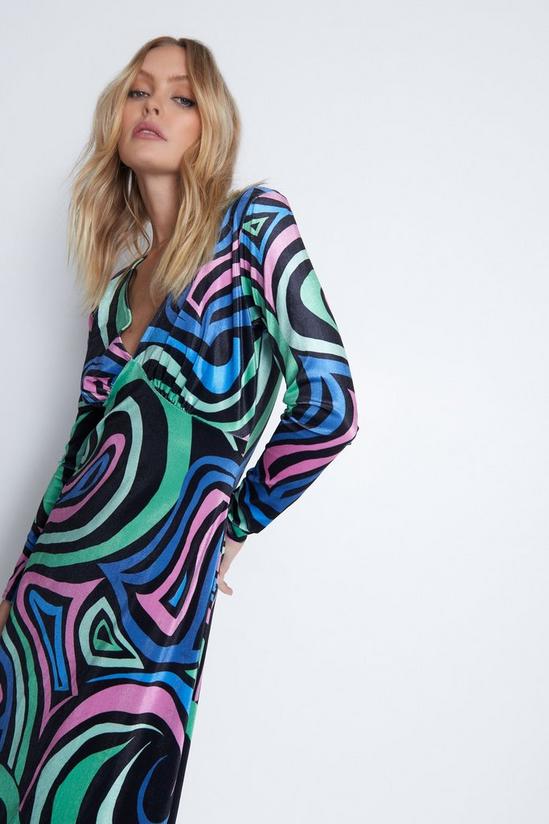 Warehouse Swirl Print Velvet Plunge Neck Midi Dress 5