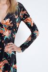 Warehouse Floral Print Velvet Plunge Neck Midi Dress thumbnail 5