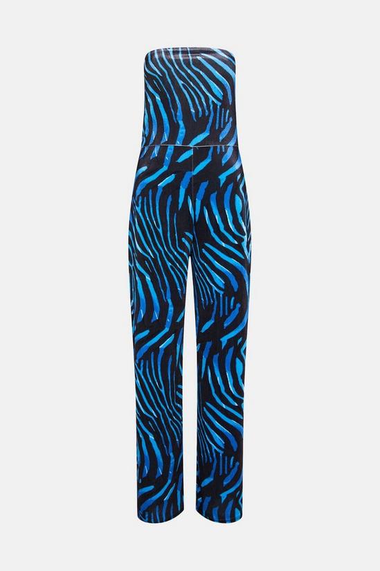 Warehouse Zebra Print Velvet Bandeau Wide Leg Jumpsuit 4