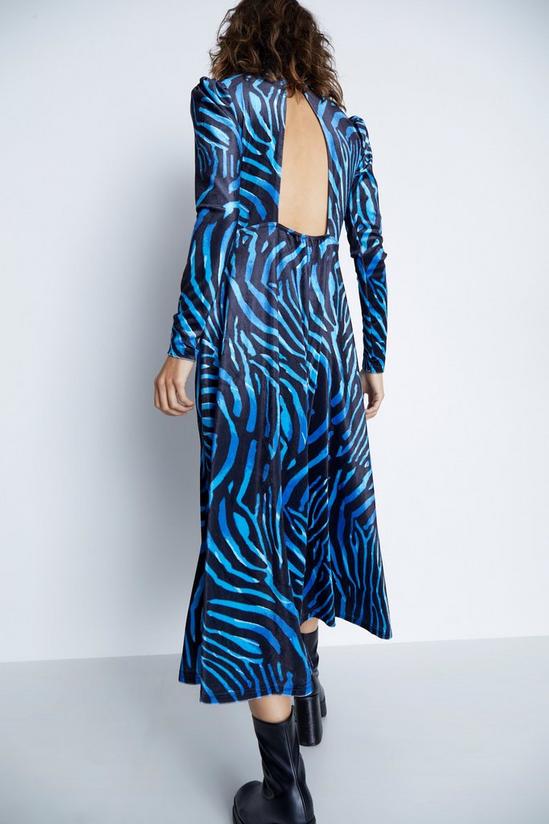 Warehouse Zebra Print Velvet Funnel Neck Midi Dress 3