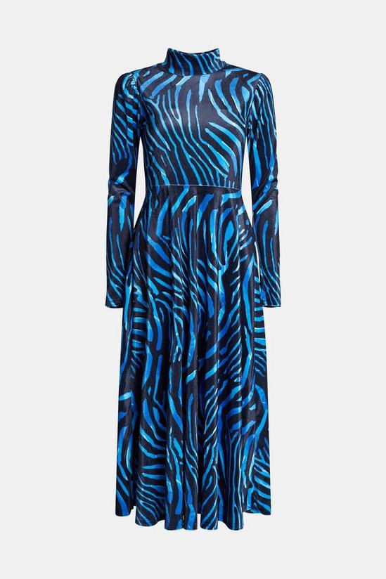 Warehouse Zebra Print Velvet Funnel Neck Midi Dress 4