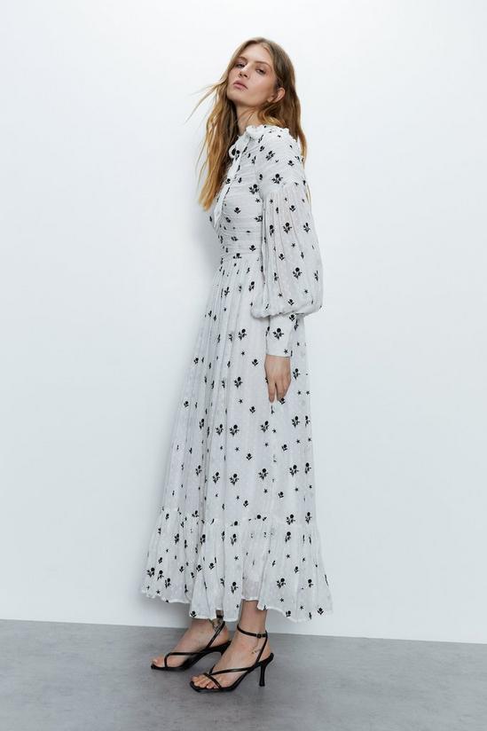 Warehouse Embroidered Dobby Ruched Maxi Dress 2