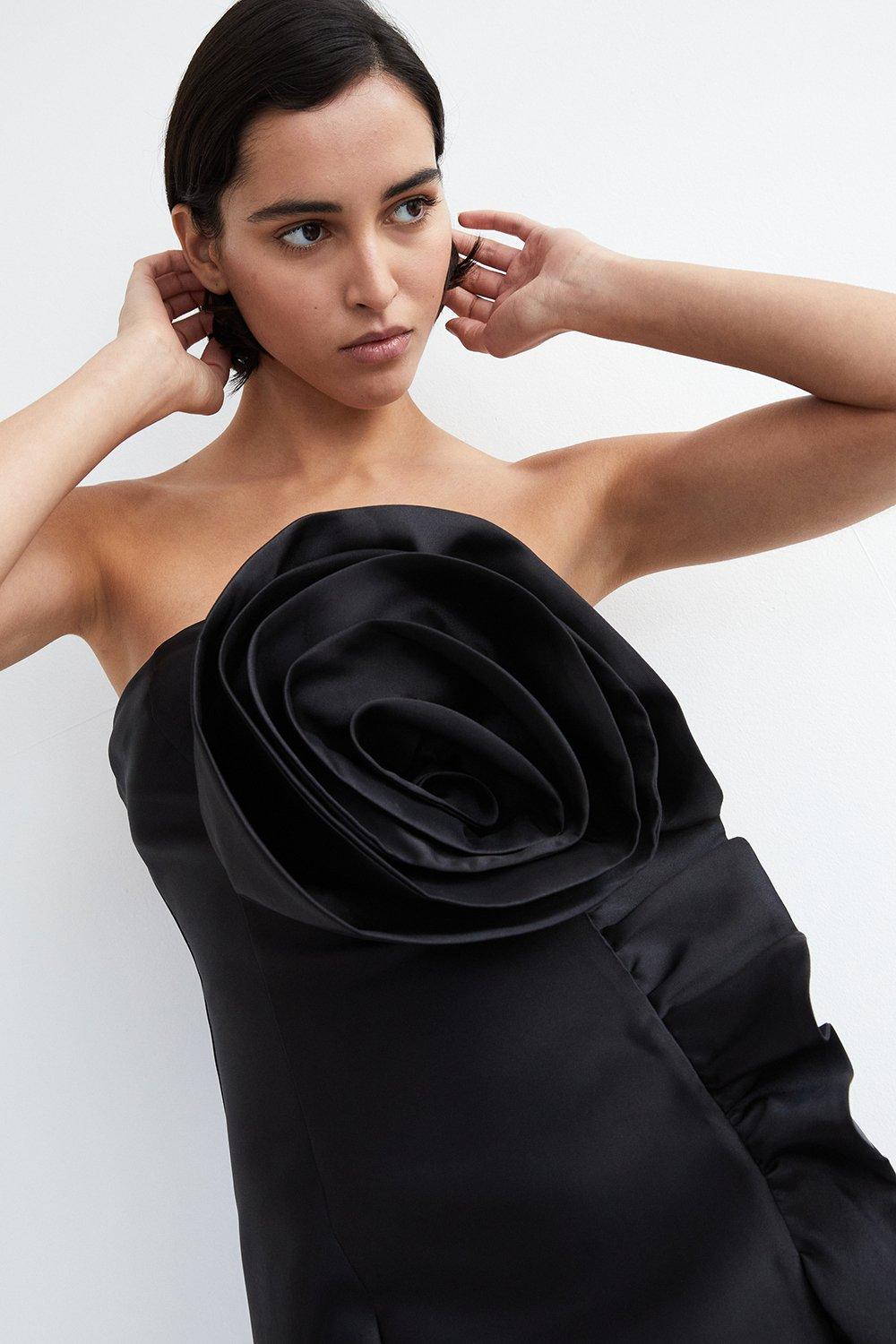 Womens Corsage Detail Bandeau Mini Dress - black