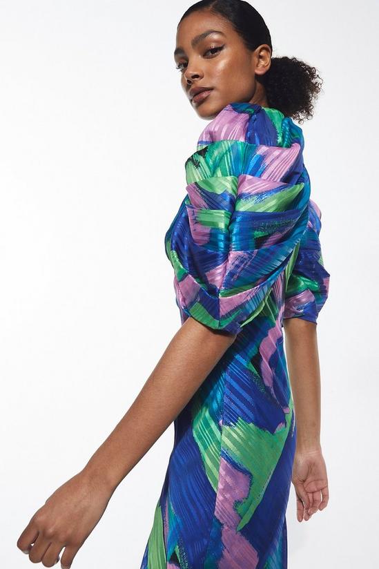 Warehouse Abstract Print Jacquard Puff Sleeve Maxi Dress 2