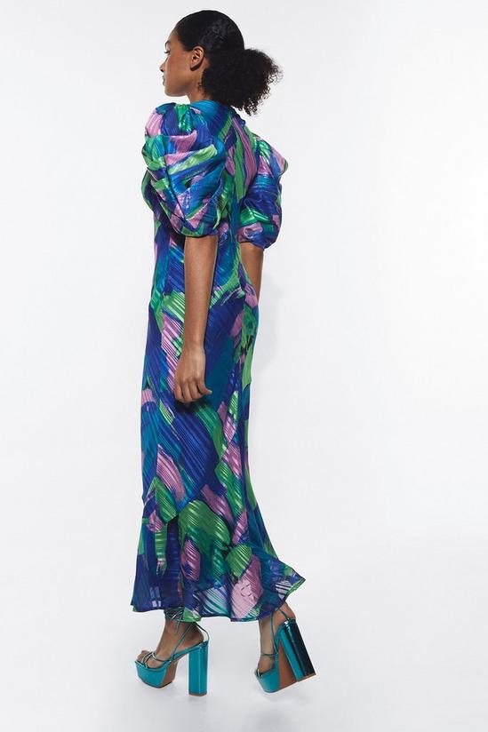Warehouse Abstract Print Jacquard Puff Sleeve Maxi Dress 3