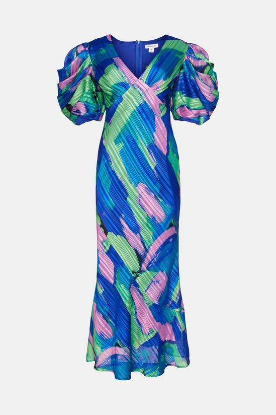 Warehouse Abstract Print Jacquard Puff Sleeve Maxi Dress 4