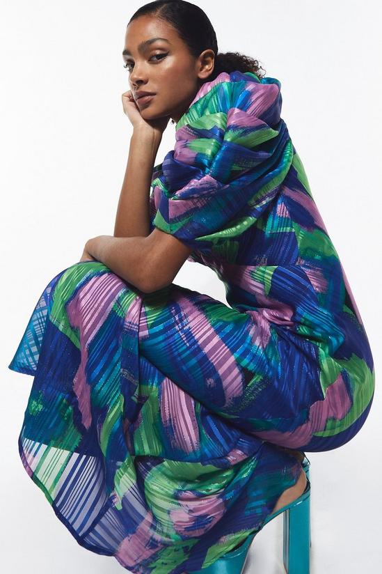 Warehouse Abstract Print Jacquard Puff Sleeve Maxi Dress 5