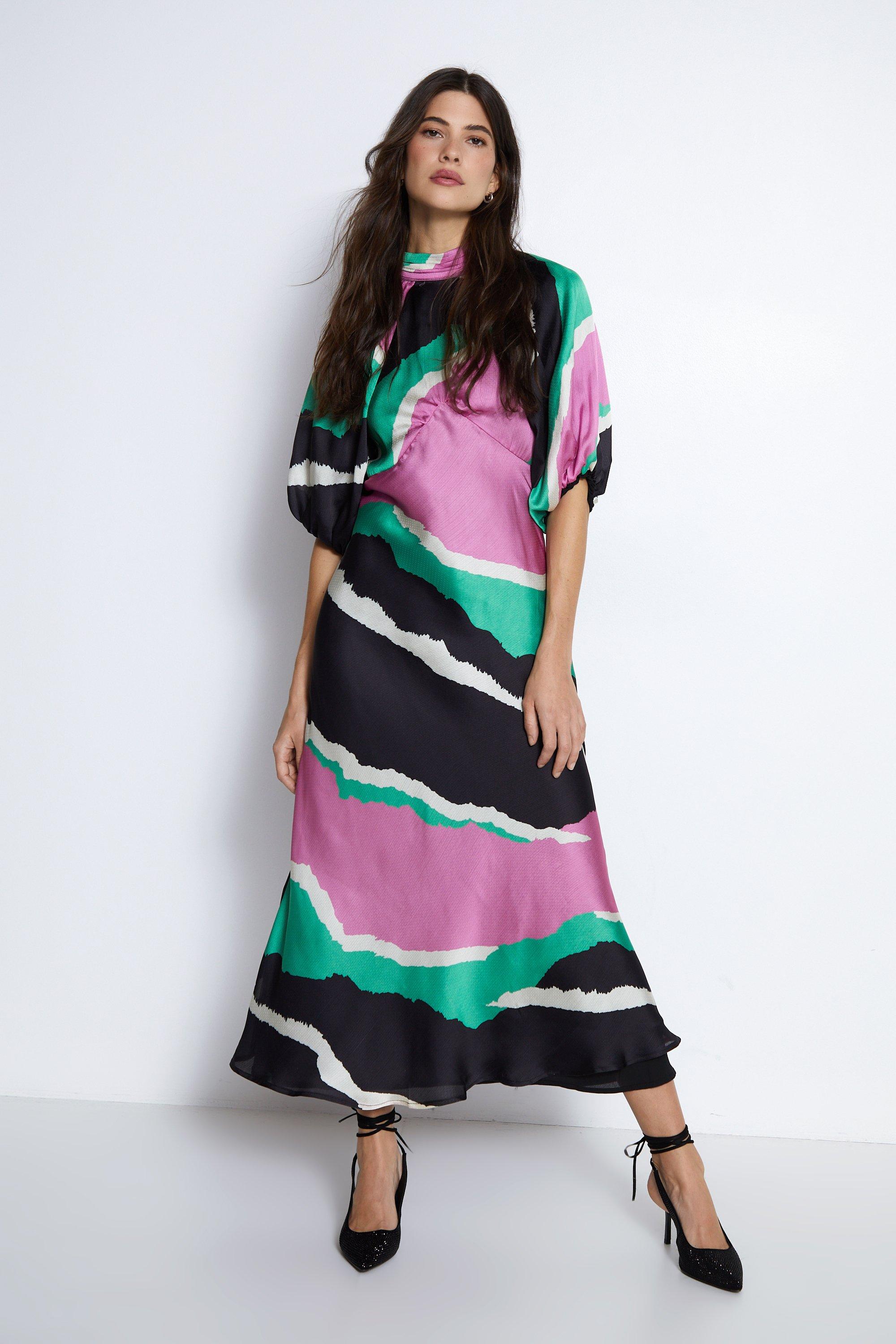 Asymmetrical Color block Puff Sleeve Dress – Wiregrass Designs