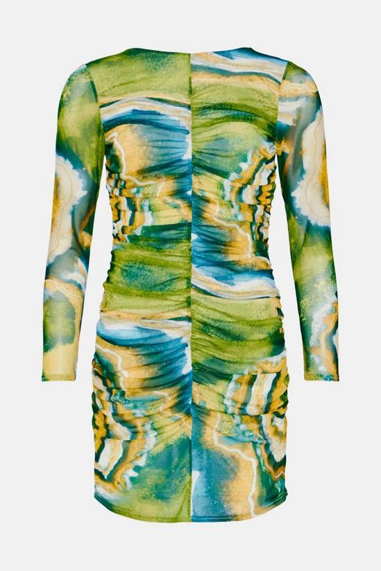 Warehouse Abstract Print Mesh Mini Dress 4