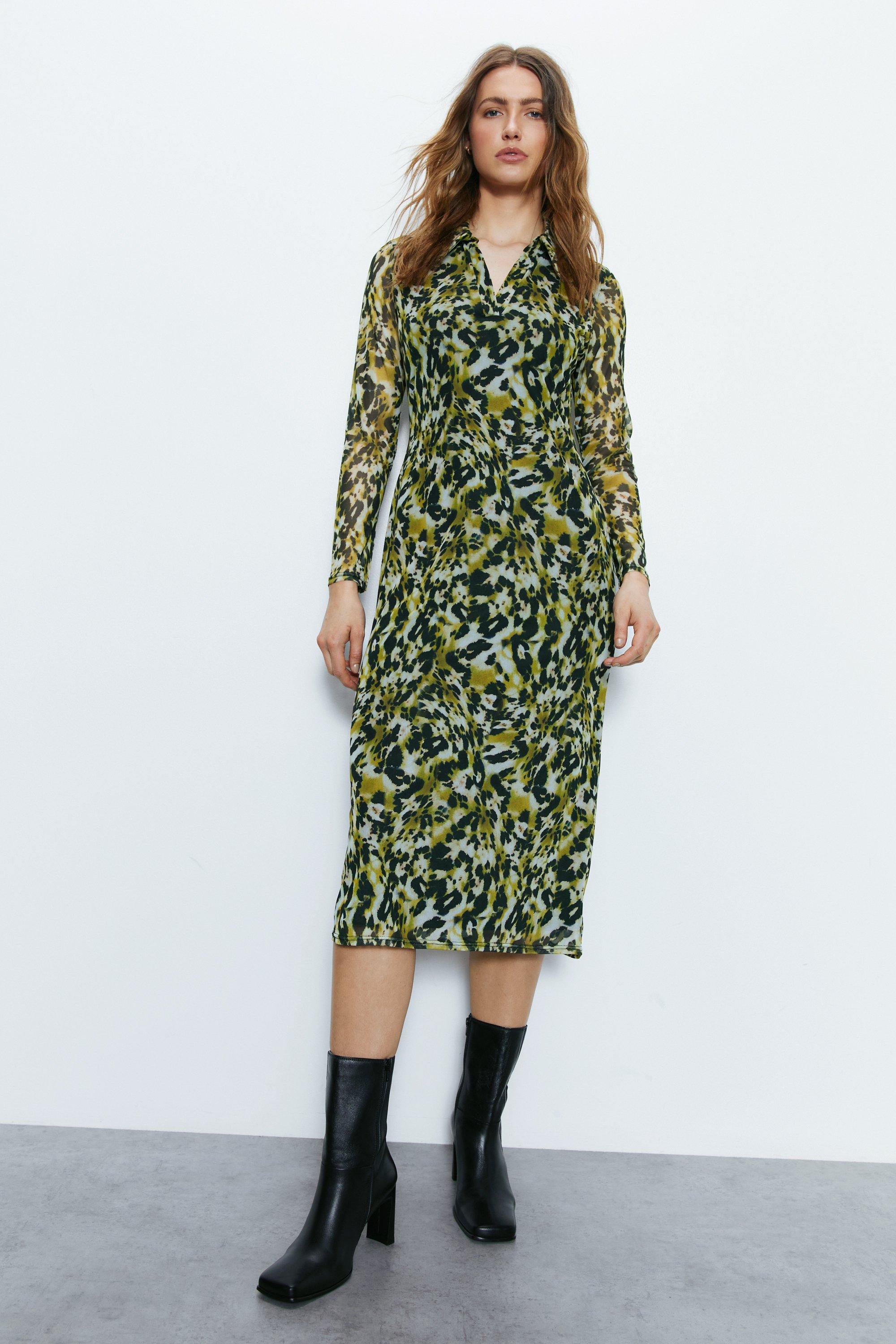 Warehouse green animal 2025 print shirt dress