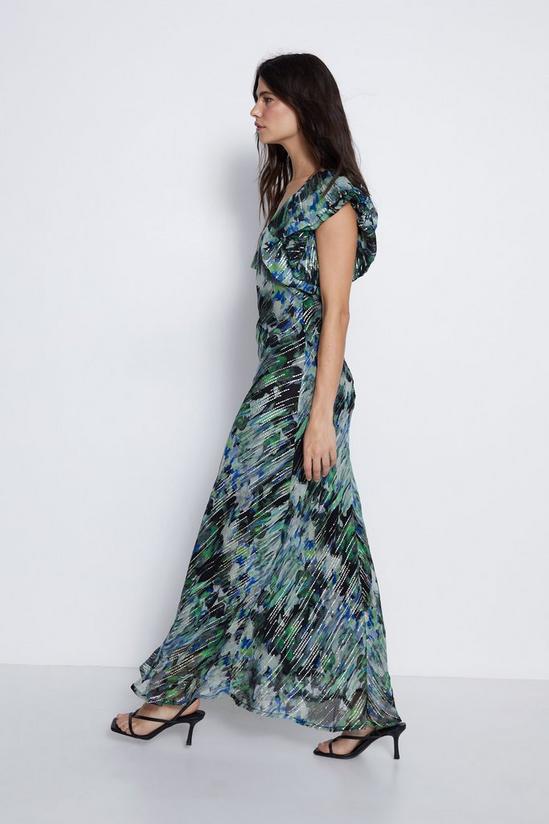 Warehouse Floral Printed Metallic Midi Dress 3
