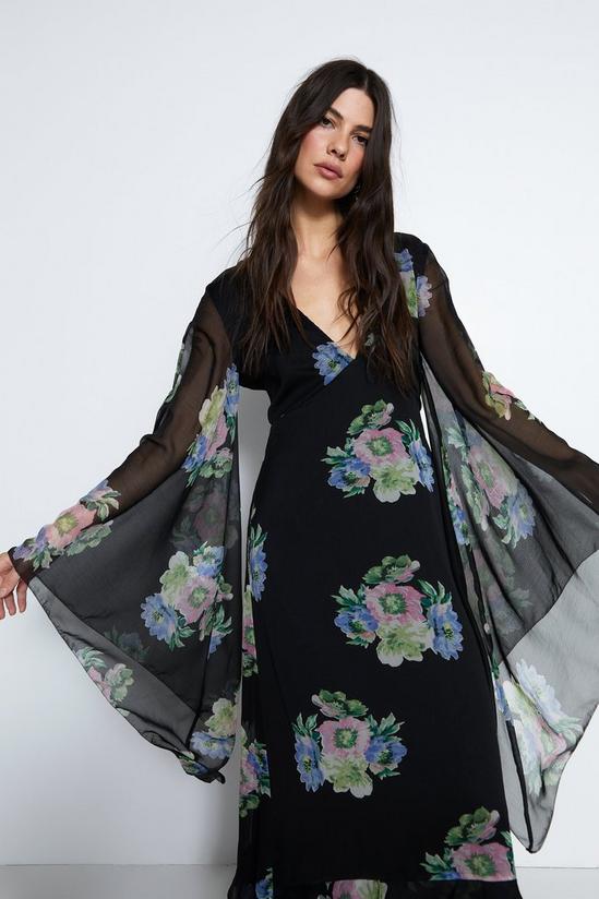 Warehouse Waterfall Sleeve Plunge Floral Maxi Dress 2