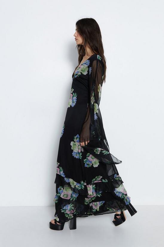Warehouse Waterfall Sleeve Plunge Floral Maxi Dress 3
