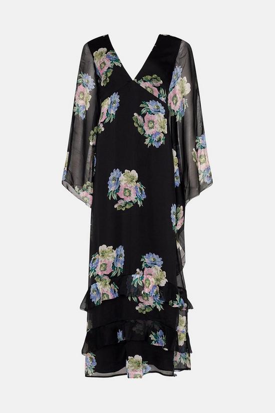 Warehouse Waterfall Sleeve Plunge Floral Maxi Dress 4