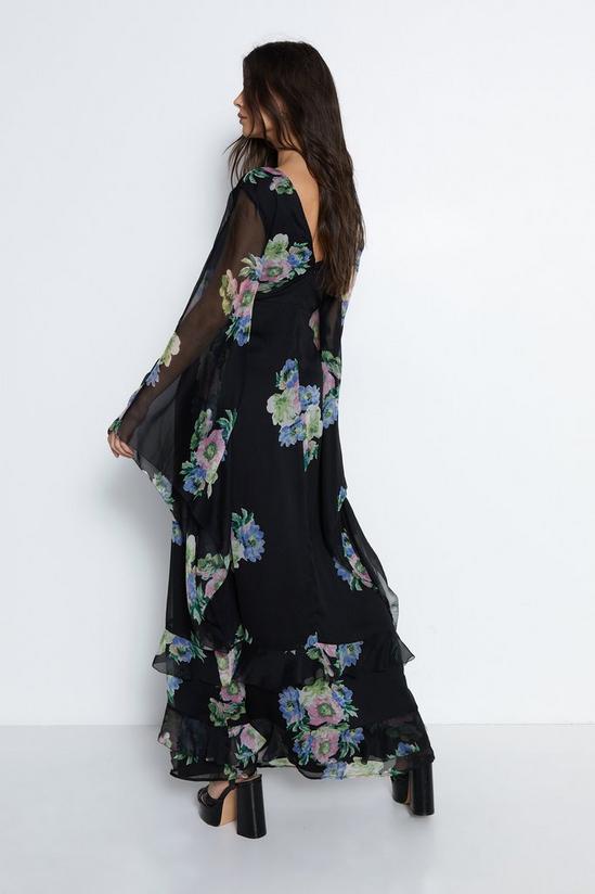 Warehouse Waterfall Sleeve Plunge Floral Maxi Dress 5