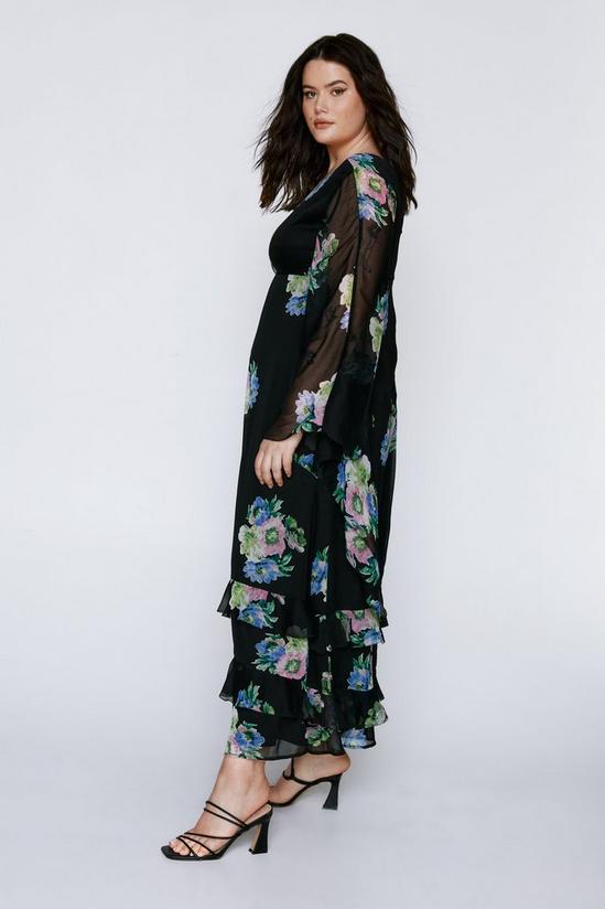 Warehouse Plus Waterfall Sleeve Plunge Floral Maxi Dress 2