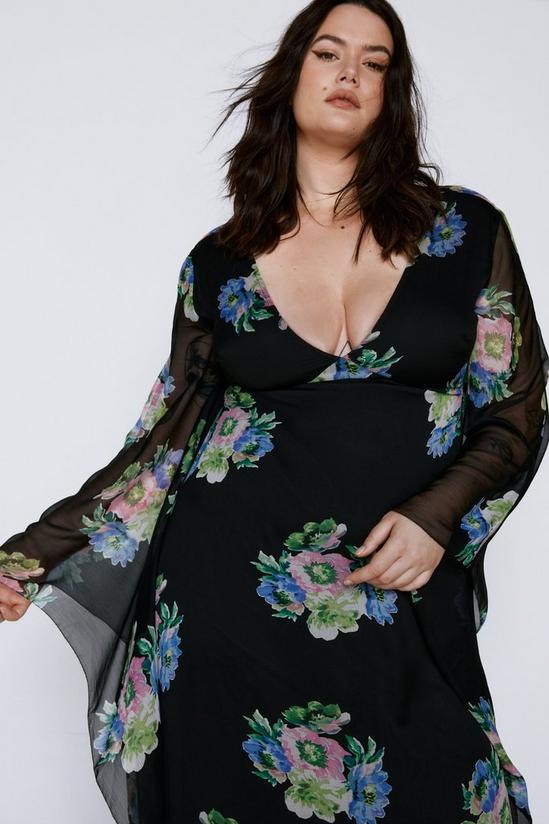 Warehouse Plus Waterfall Sleeve Plunge Floral Maxi Dress 3