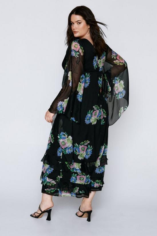 Warehouse Plus Waterfall Sleeve Plunge Floral Maxi Dress 4