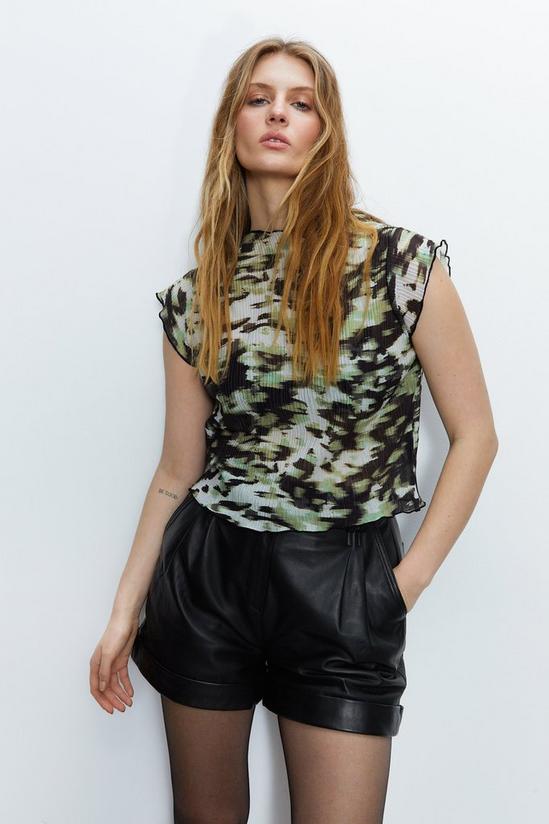 Warehouse Pleated Shoulder Frill Detail Printed Top 1