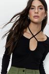 Warehouse Ruched Keyhole Halter Neck Long Sleeved Top thumbnail 3