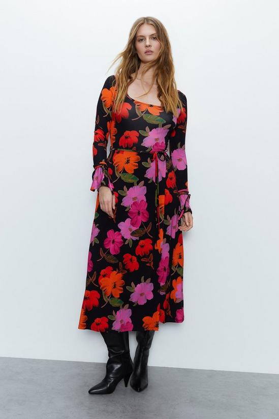Warehouse Floral Print Fluted Sleeve Wrap Dress 1