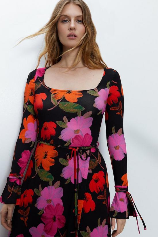 Warehouse Floral Print Fluted Sleeve Wrap Dress 2