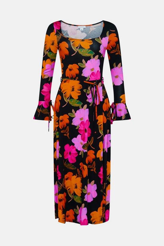 Warehouse Floral Print Fluted Sleeve Wrap Dress 4