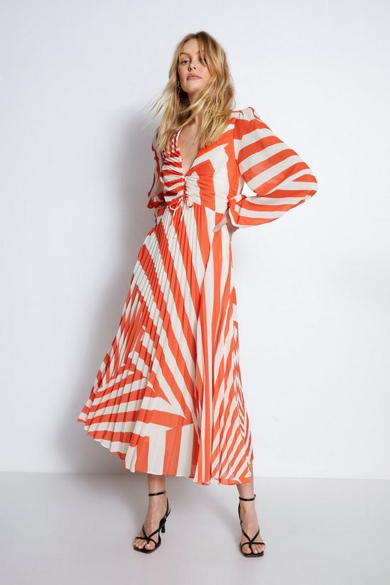 Warehouse Stripe Pleated Plunge Maxi Dress 1