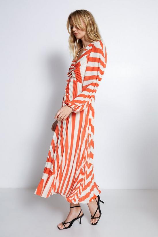 Warehouse Stripe Pleated Plunge Maxi Dress 3