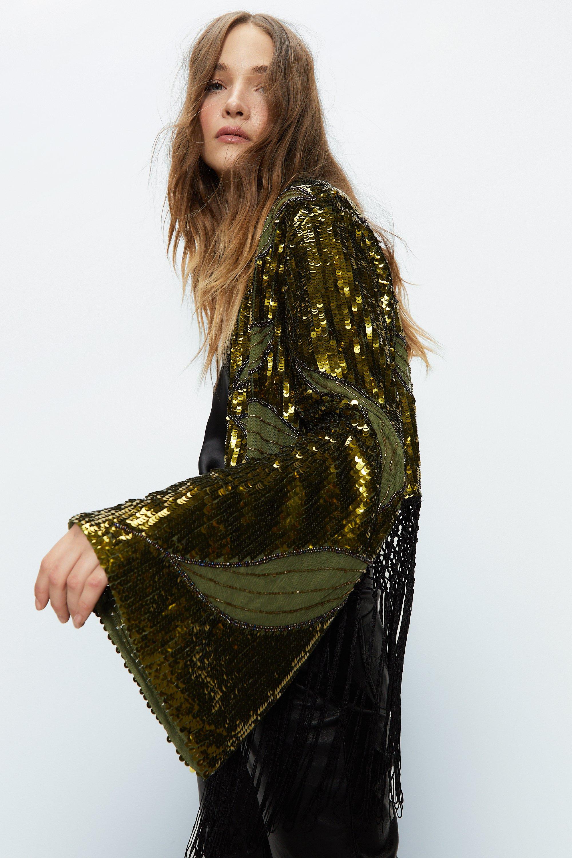 Khaki sequin outlet jacket