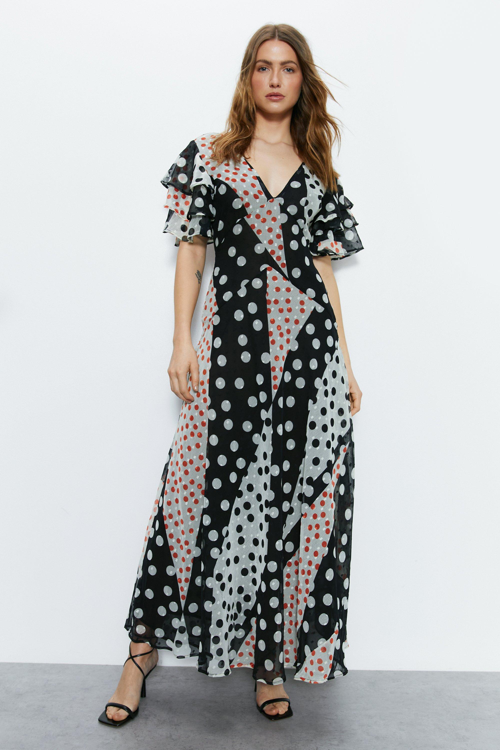 Mixed spot cheap midi dress warehouse