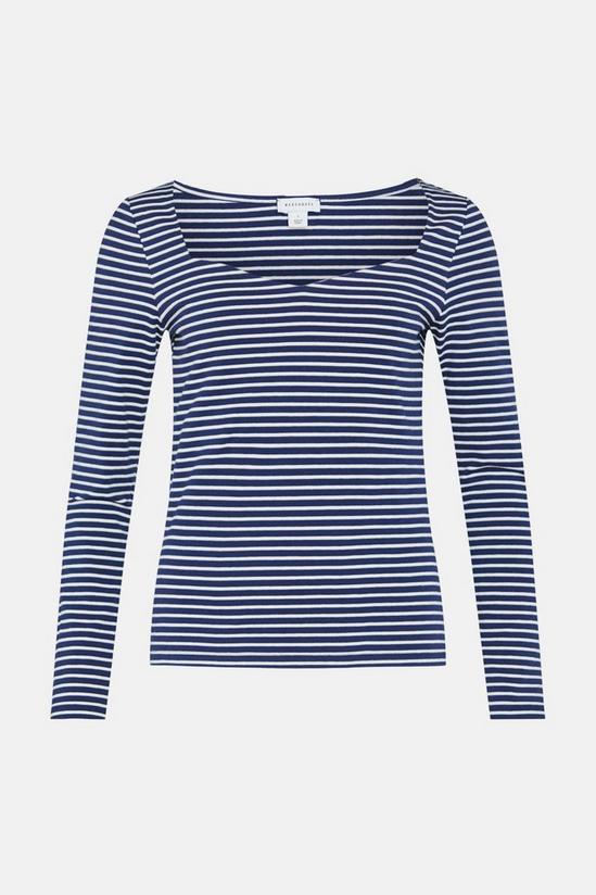 Warehouse Striped Clean Cotton Sweetheart Neck Long Sleeve Top 4