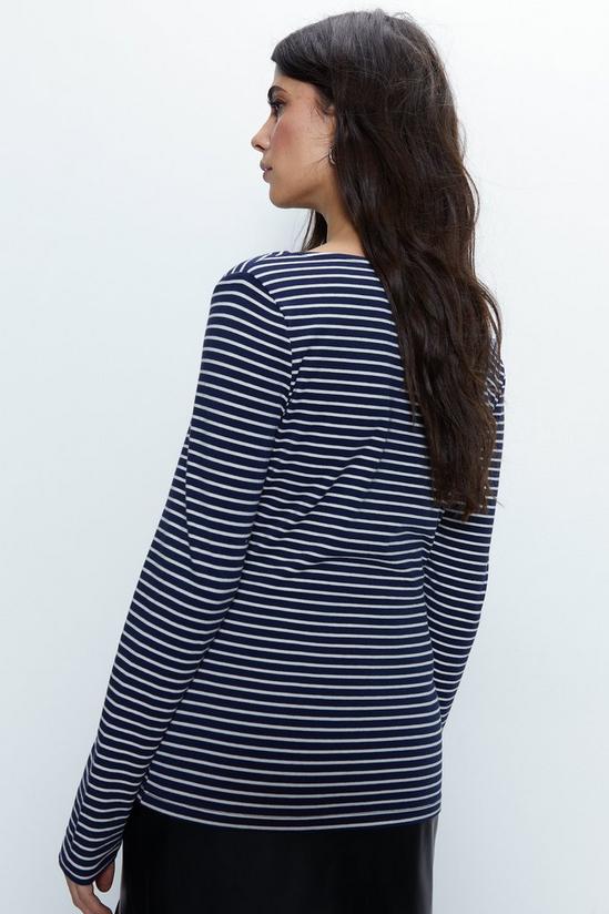 Warehouse Striped Clean Cotton Sweetheart Neck Long Sleeve Top 5
