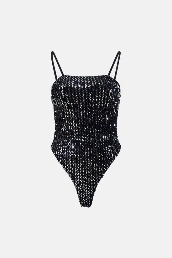 Warehouse Sequin Embellished Strappy High Leg Swimsuit 4