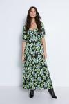 Warehouse Floral Printed Ruched Sleeve Pleated Midi Dress thumbnail 1