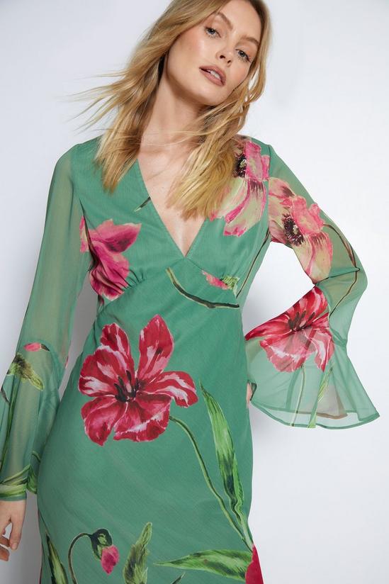 Warehouse Floral Printed V Neck Fluted Sleeve Maxi Dress 2