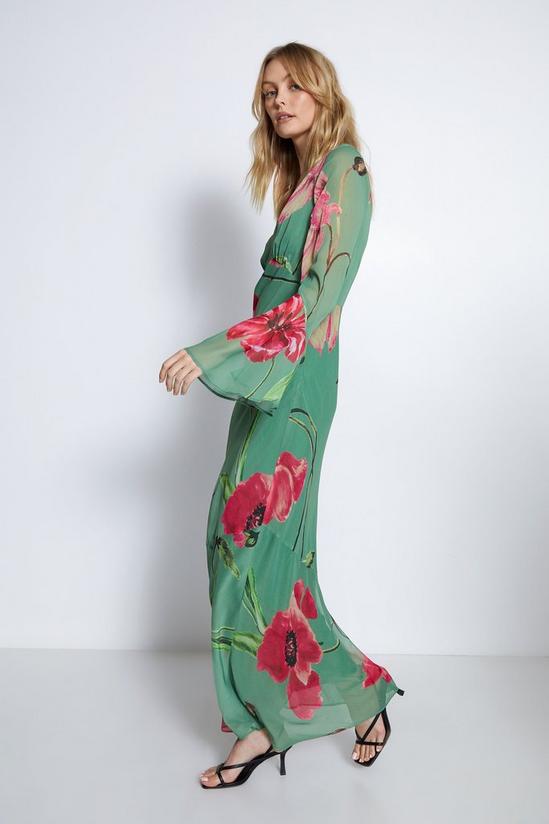 Warehouse Floral Printed V Neck Fluted Sleeve Maxi Dress 3