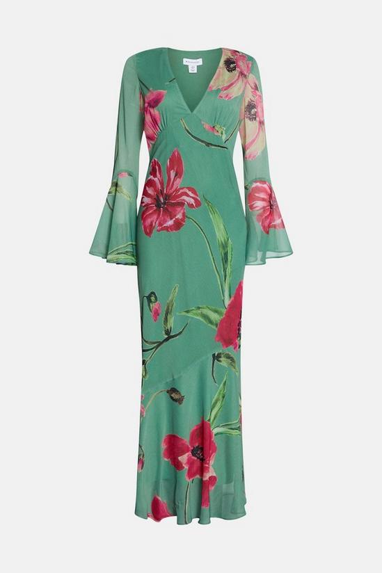 Warehouse Floral Printed V Neck Fluted Sleeve Maxi Dress 4