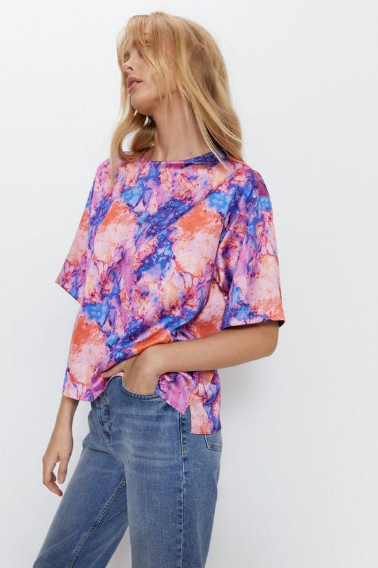 Warehouse Marble Printed Relaxed Fit Boxy Satin Tee 1