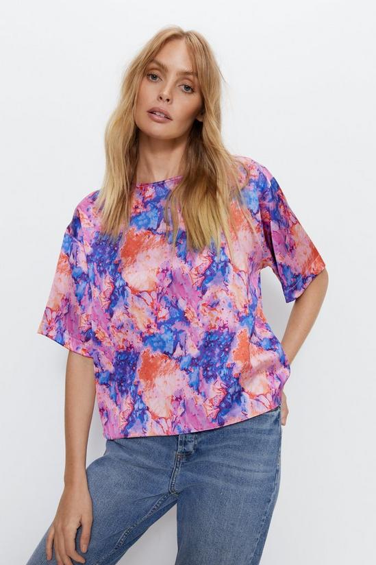 Warehouse Marble Printed Relaxed Fit Boxy Satin Tee 3