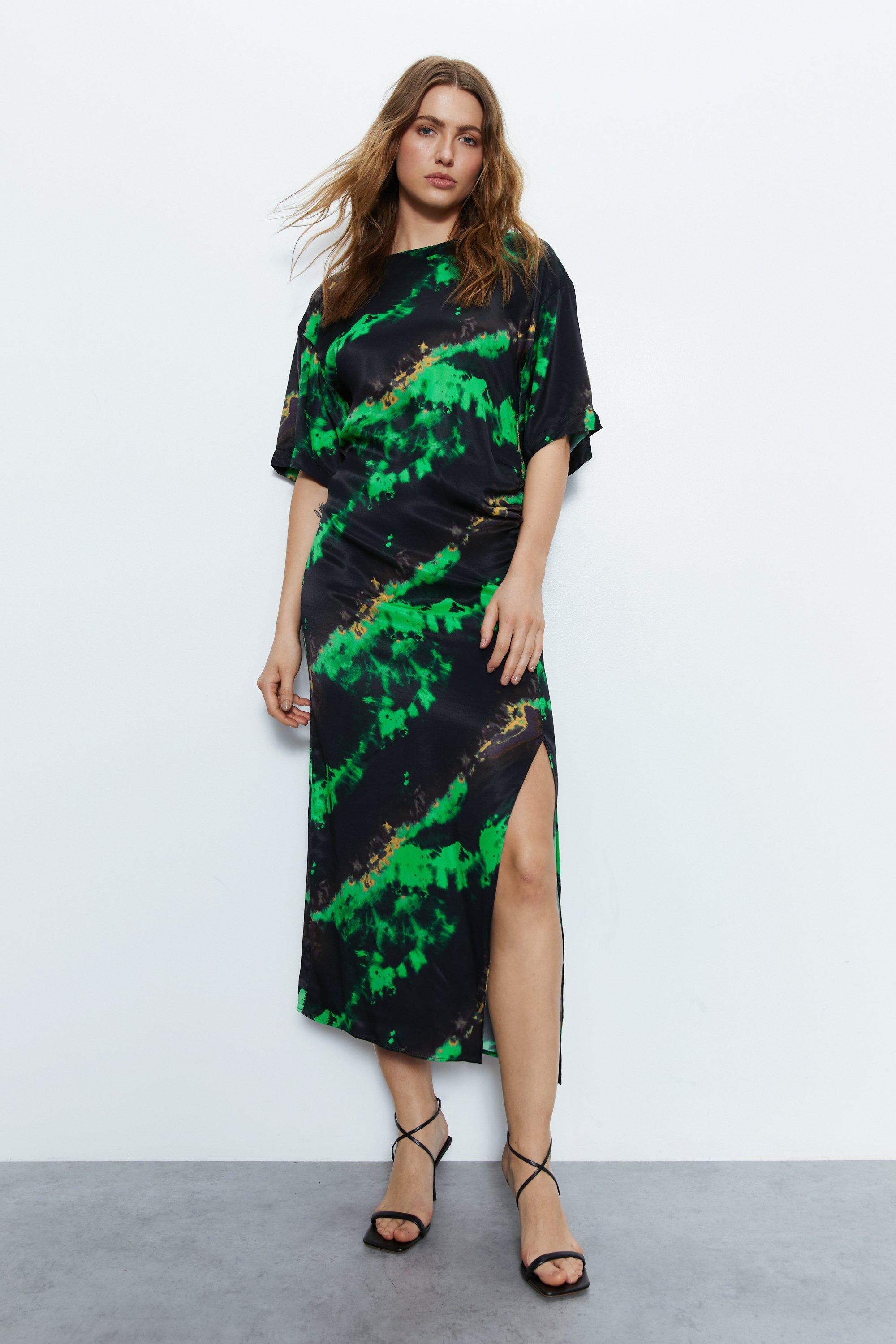 Womens Premium Printed Midi Dress With Side Split - multi