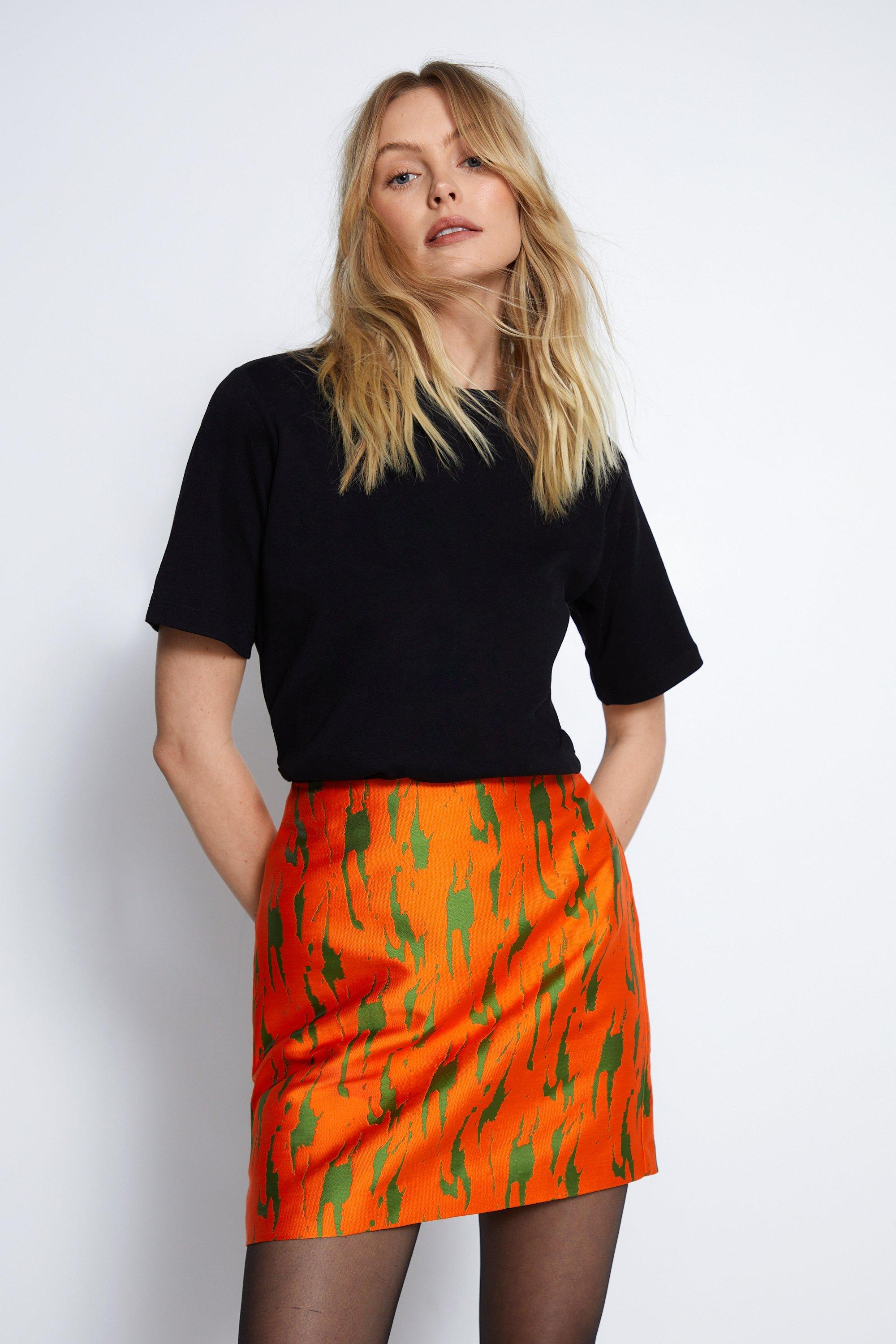 Womens Jacquard Orange Print Mini Skirt
