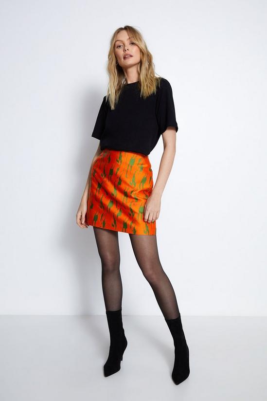 Warehouse Jacquard Orange Print Mini Skirt 2