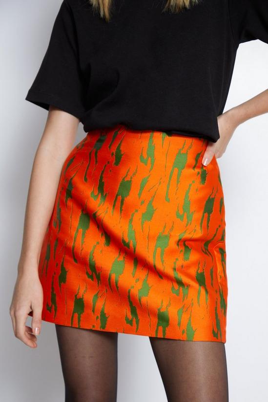 Warehouse Jacquard Orange Print Mini Skirt 3