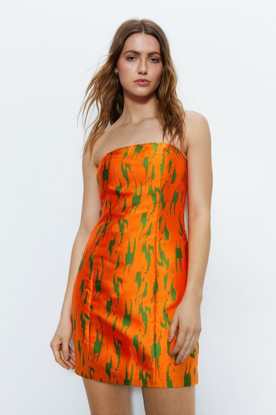 Warehouse Jacquard Orange Print Bandeau Mini Dress 3