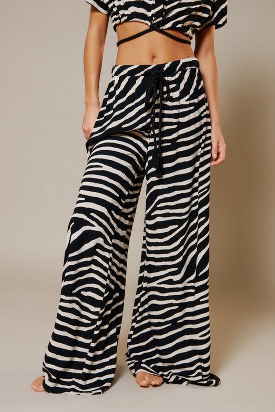 Warehouse Rayon Zebra Rope Waist Floss Wide Leg Trouser 3